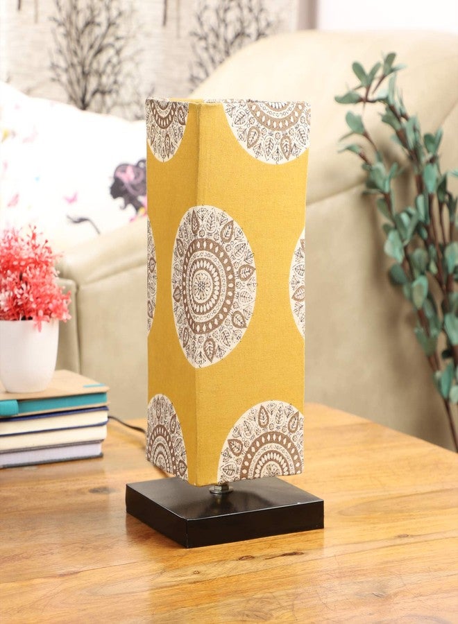 tu casa Table Lamps Black Metal Base with Yellow/White Cotton (Mandala Print) Shades for Home Décor, Bedrooms, Living Room, Gifting, Diwali Decoration, Dining Space, Study Room, Restaurants (H-12) - Image 1